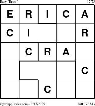 The grouppuzzles.com Easy Erica puzzle for Wednesday September 17, 2025