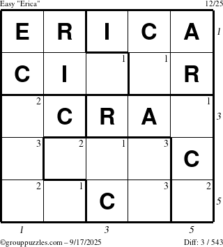 The grouppuzzles.com Easy Erica puzzle for Wednesday September 17, 2025 with all 3 steps marked