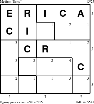 The grouppuzzles.com Medium Erica puzzle for Wednesday September 17, 2025 with all 4 steps marked
