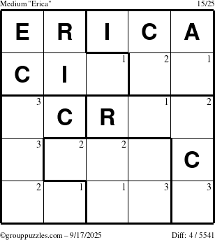 The grouppuzzles.com Medium Erica puzzle for Wednesday September 17, 2025 with the first 3 steps marked