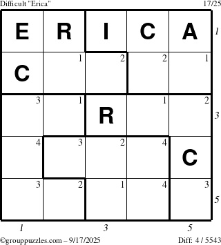 The grouppuzzles.com Difficult Erica puzzle for Wednesday September 17, 2025 with all 4 steps marked