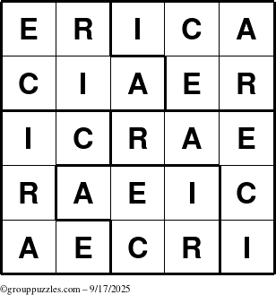 The grouppuzzles.com Answer grid for the Erica puzzle for Wednesday September 17, 2025