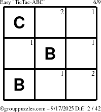 The grouppuzzles.com Easy TicTac-ABC puzzle for Wednesday September 17, 2025 with the first 2 steps marked