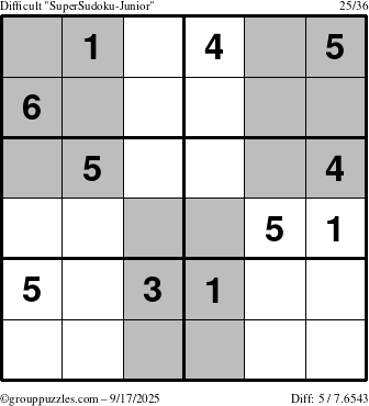 The grouppuzzles.com Difficult SuperSudoku-Junior puzzle for Wednesday September 17, 2025