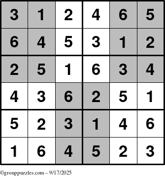 The grouppuzzles.com Answer grid for the SuperSudoku-Junior puzzle for Wednesday September 17, 2025