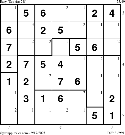 The grouppuzzles.com Easy Sudoku-7B puzzle for Wednesday September 17, 2025 with all 3 steps marked
