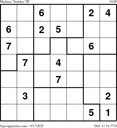 The grouppuzzles.com Medium Sudoku-7B puzzle for Wednesday September 17, 2025