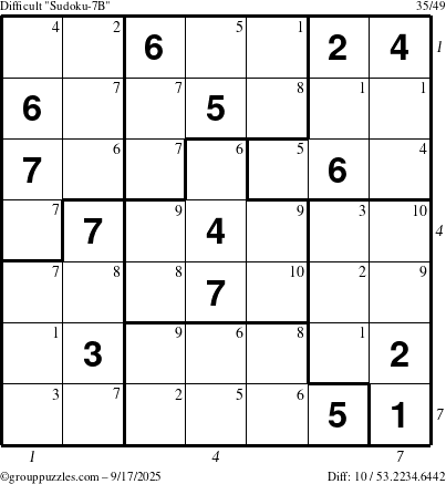 The grouppuzzles.com Difficult Sudoku-7B puzzle for Wednesday September 17, 2025 with all 10 steps marked