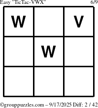 The grouppuzzles.com Easy TicTac-VWX puzzle for Wednesday September 17, 2025