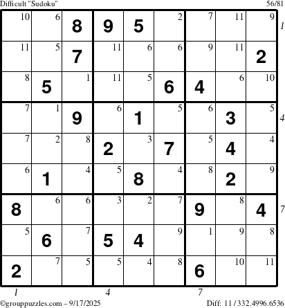 The grouppuzzles.com Difficult Sudoku puzzle for Wednesday September 17, 2025 with all 11 steps marked