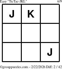 The grouppuzzles.com Easy TicTac-JKL puzzle for Sunday February 22, 2026