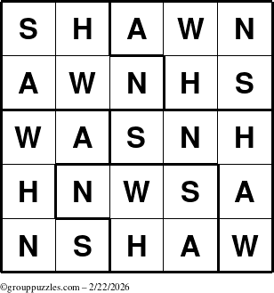 The grouppuzzles.com Answer grid for the Shawn puzzle for Sunday February 22, 2026