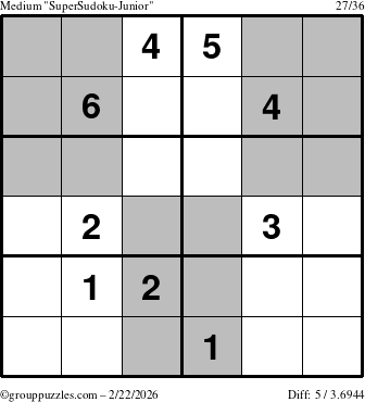 The grouppuzzles.com Medium SuperSudoku-Junior puzzle for Sunday February 22, 2026
