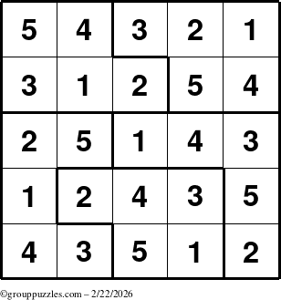 The grouppuzzles.com Answer grid for the Sudoku-5 puzzle for Sunday February 22, 2026