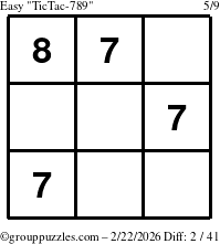 The grouppuzzles.com Easy TicTac-789 puzzle for Sunday February 22, 2026