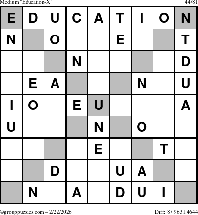 The grouppuzzles.com Medium Education-X puzzle for Sunday February 22, 2026