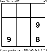 The grouppuzzles.com Easy TicTac-789 puzzle for Thursday July 30, 2026