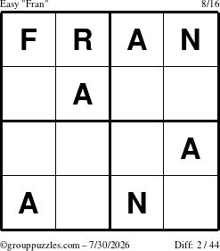The grouppuzzles.com Easy Fran puzzle for Thursday July 30, 2026
