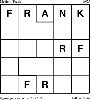 The grouppuzzles.com Medium Frank puzzle for Thursday July 30, 2026