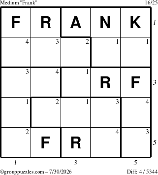 The grouppuzzles.com Medium Frank puzzle for Thursday July 30, 2026 with all 4 steps marked