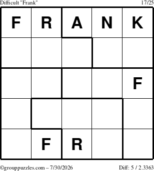 The grouppuzzles.com Difficult Frank puzzle for Thursday July 30, 2026