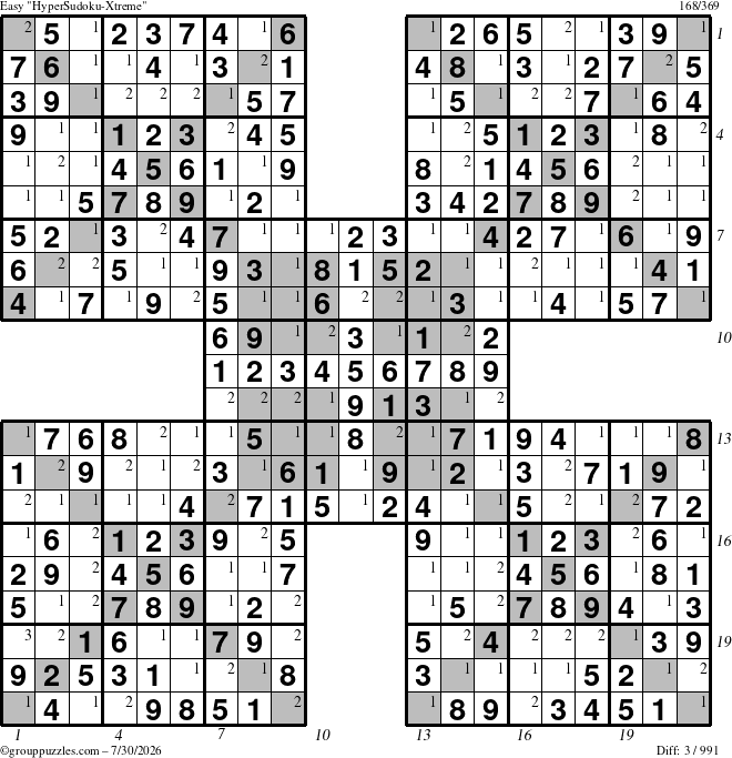 The grouppuzzles.com Easy cover-HyperXtreme puzzle for Thursday July 30, 2026 with all 3 steps marked