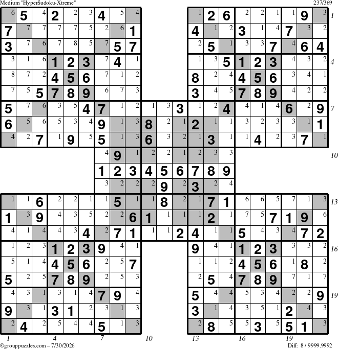 The grouppuzzles.com Medium cover-HyperXtreme puzzle for Thursday July 30, 2026 with all 8 steps marked
