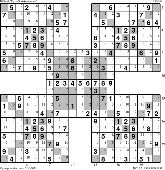 The grouppuzzles.com Difficult cover-HyperXtreme puzzle for Thursday July 30, 2026 with all 12 steps marked