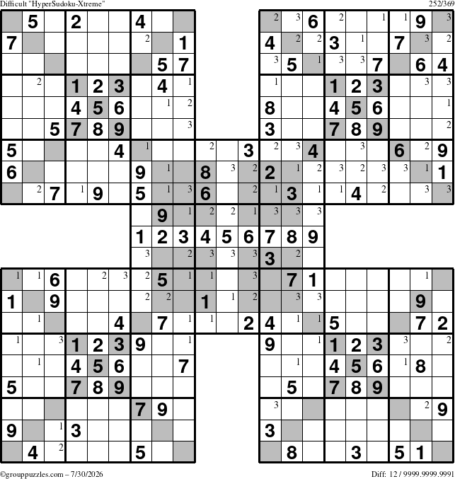 The grouppuzzles.com Difficult cover-HyperXtreme puzzle for Thursday July 30, 2026 with the first 3 steps marked