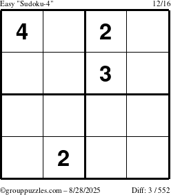 The grouppuzzles.com Easy Sudoku-4 puzzle for Thursday August 28, 2025