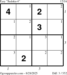 The grouppuzzles.com Easy Sudoku-4 puzzle for Thursday August 28, 2025 with all 3 steps marked