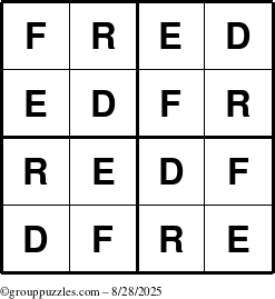 The grouppuzzles.com Answer grid for the Fred puzzle for Thursday August 28, 2025