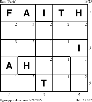 The grouppuzzles.com Easy Faith puzzle for Thursday August 28, 2025 with all 3 steps marked