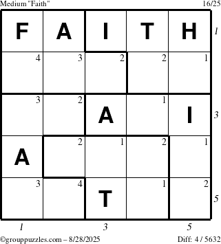 The grouppuzzles.com Medium Faith puzzle for Thursday August 28, 2025 with all 4 steps marked