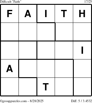 The grouppuzzles.com Difficult Faith puzzle for Thursday August 28, 2025