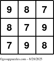The grouppuzzles.com Answer grid for the TicTac-789 puzzle for Thursday August 28, 2025