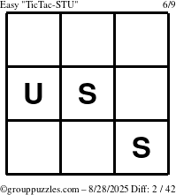 The grouppuzzles.com Easy TicTac-STU puzzle for Thursday August 28, 2025