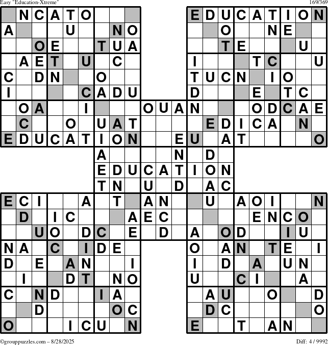 The grouppuzzles.com Easy Education-Xtreme puzzle for Thursday August 28, 2025