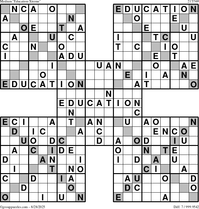 The grouppuzzles.com Medium Education-Xtreme puzzle for Thursday August 28, 2025
