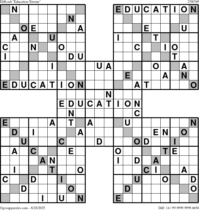 The grouppuzzles.com Difficult Education-Xtreme puzzle for Thursday August 28, 2025