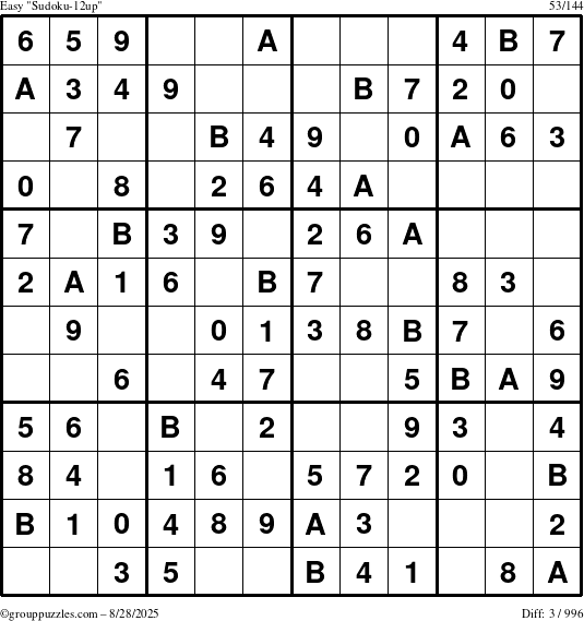 The grouppuzzles.com Easy Sudoku-12up puzzle for Thursday August 28, 2025