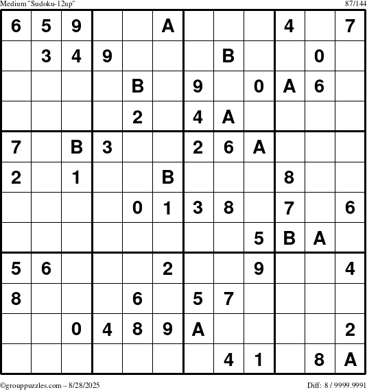 The grouppuzzles.com Medium Sudoku-12up puzzle for Thursday August 28, 2025