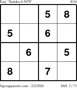 The grouppuzzles.com Easy Sudoku-4-5678 puzzle for Monday February 2, 2026