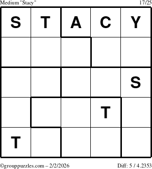 The grouppuzzles.com Medium Stacy puzzle for Monday February 2, 2026