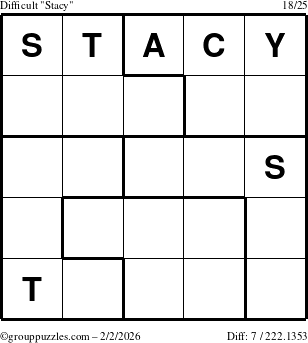 The grouppuzzles.com Difficult Stacy puzzle for Monday February 2, 2026