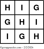 The grouppuzzles.com Answer grid for the TicTac-GHI puzzle for Monday February 2, 2026