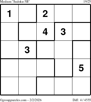 The grouppuzzles.com Medium Sudoku-5B puzzle for Monday February 2, 2026