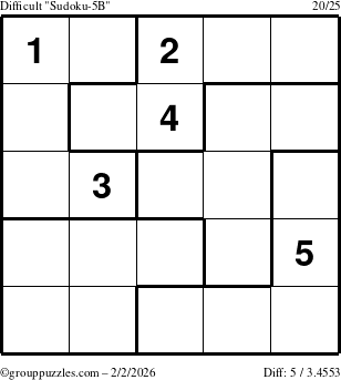 The grouppuzzles.com Difficult Sudoku-5B puzzle for Monday February 2, 2026