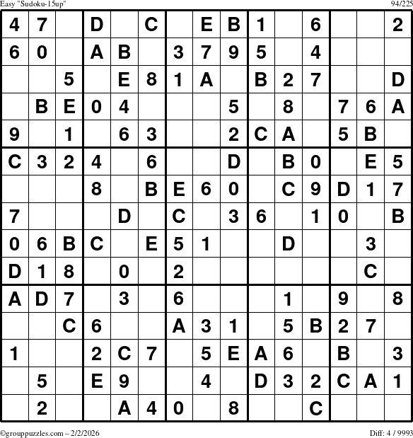 The grouppuzzles.com Easy Sudoku-15up puzzle for Monday February 2, 2026