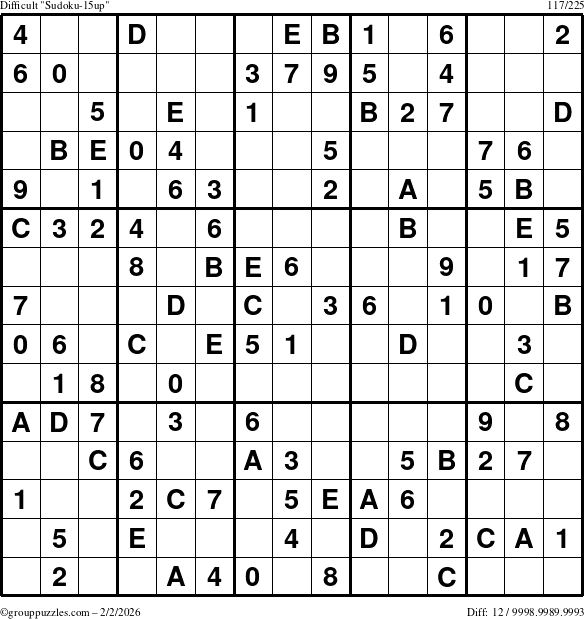 The grouppuzzles.com Difficult Sudoku-15up puzzle for Monday February 2, 2026